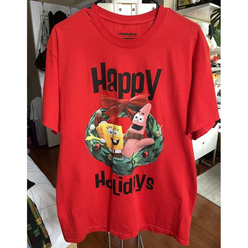 Spongebob Christmas T Shirt Nickelodeon Mens Large